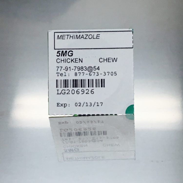 Methimazole Flavored Chewable compounded for cats.